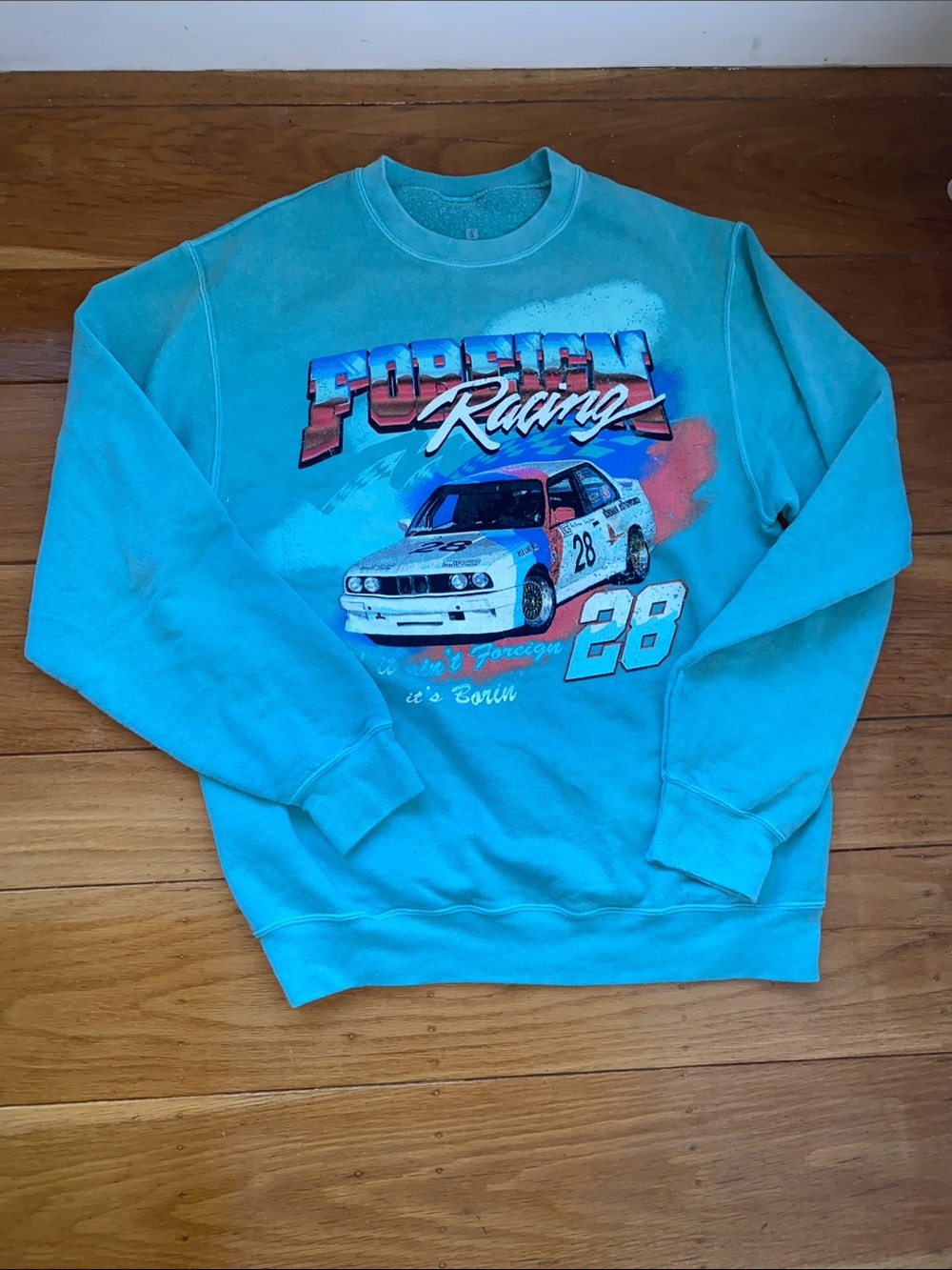PacSun Teal Racing Graphic Crewneck Sweatshirt